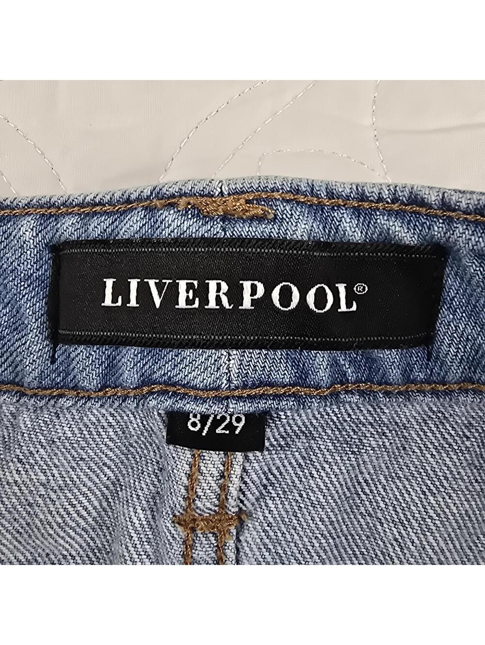 Liverpool Embroidered Floral Distressed Denim Mini Skirt Size 8/29 Raw Hem - Picture 5 of 7